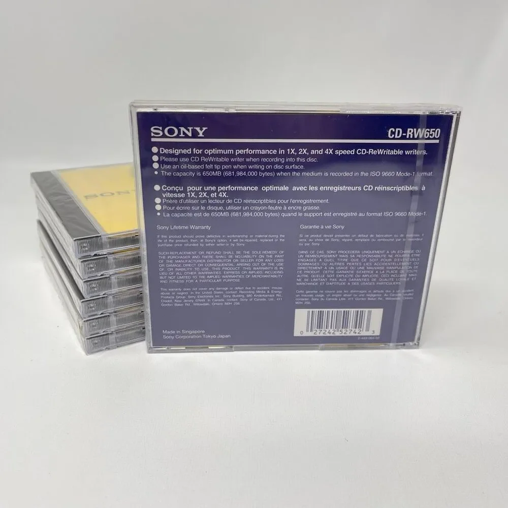 Sony CD-RW 650 MB Rewritable Compact Discs Lot of 7 Sealed Unused